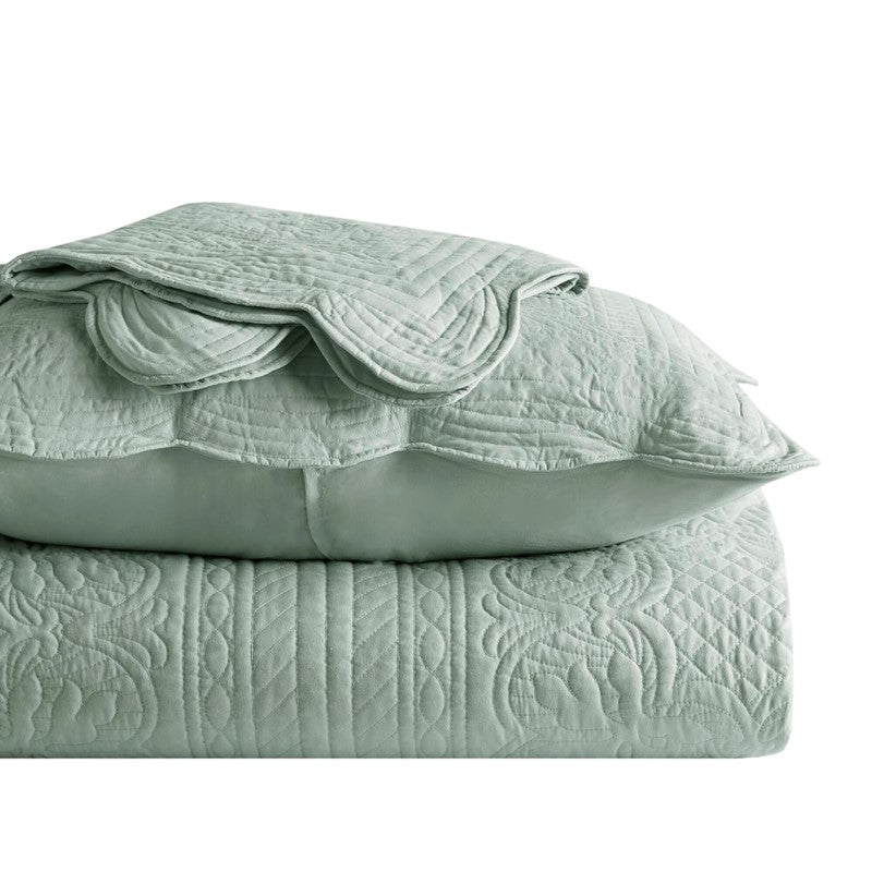 Coastal Scalloped Edge Quilt Set 3PC - Seafoam - Quahog Bay Bedding
