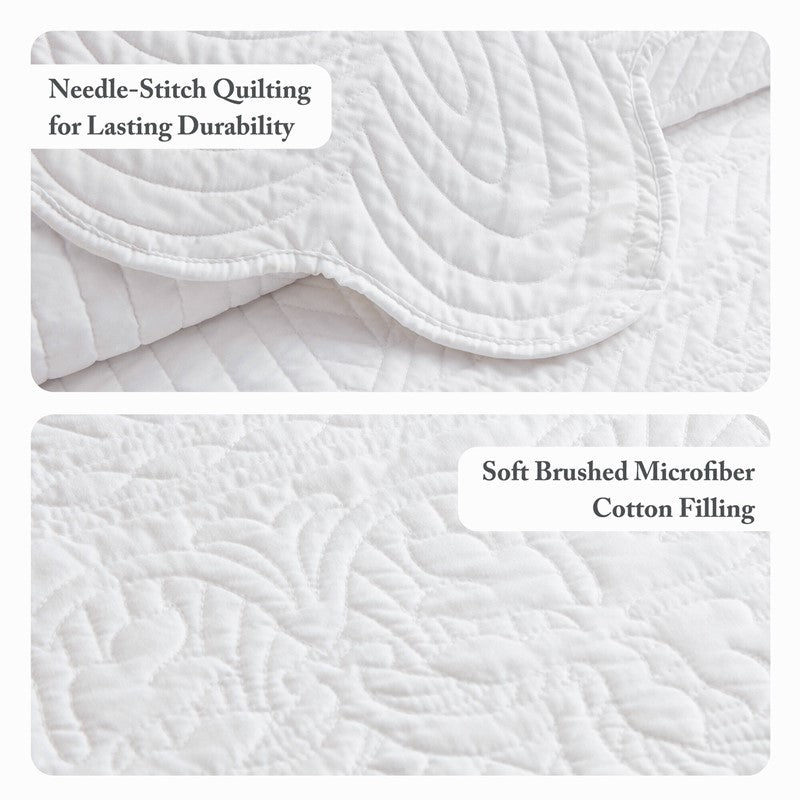 Coastal Scalloped Edge Quilt Set 3PC - White - Quahog Bay Bedding
