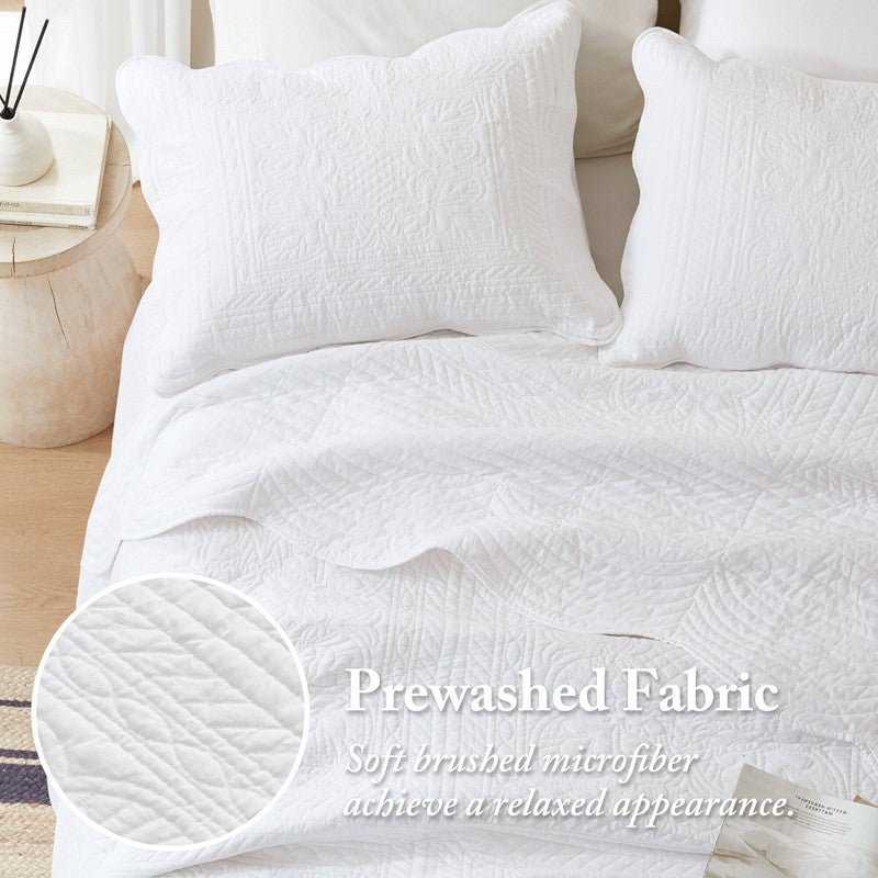 Coastal Scalloped Edge Quilt Set 3PC - White - Quahog Bay Bedding