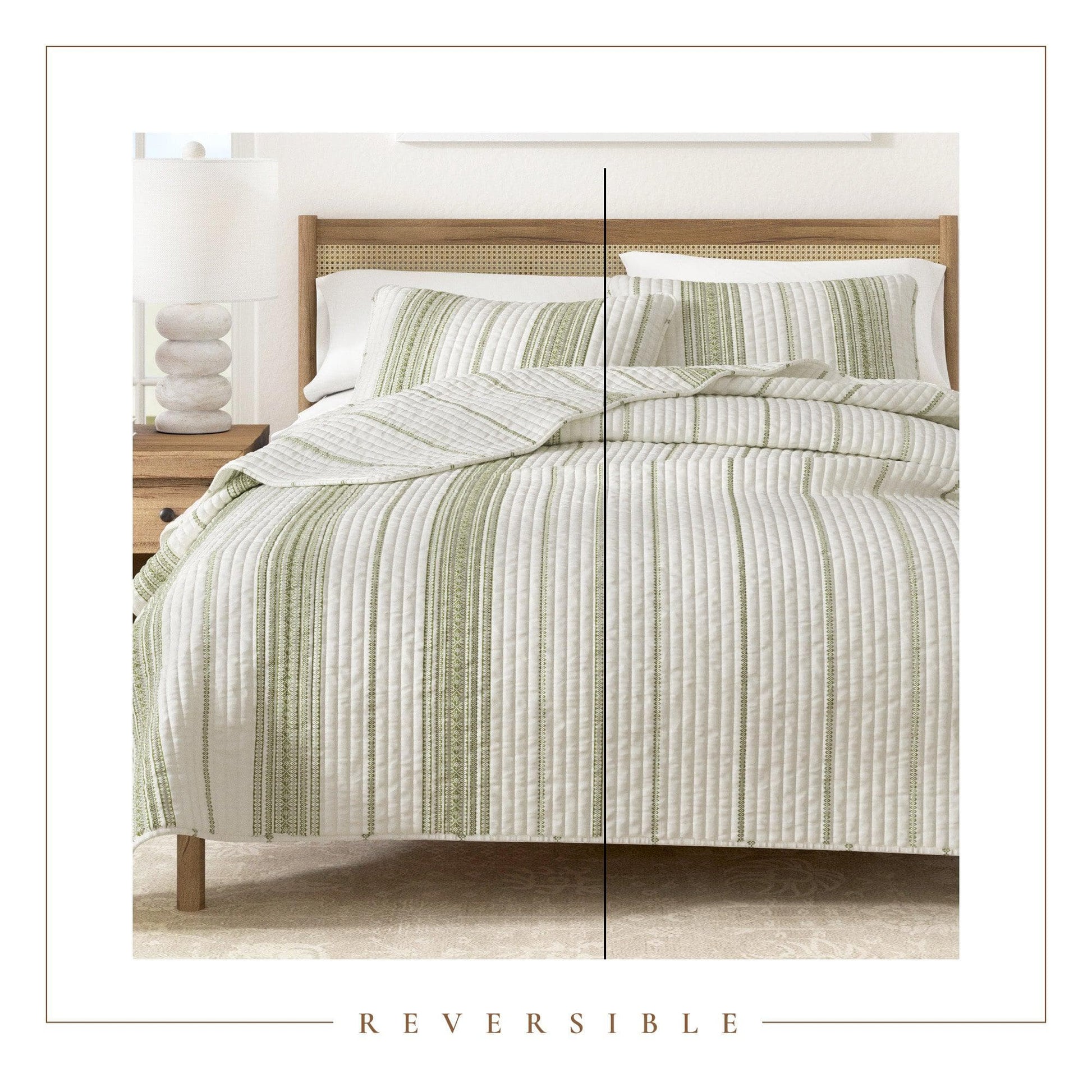 Coastal Stripe Quilt - White Quilt With Navy, Red, Green Or Grey Stripes - Quahog Bay Bedding