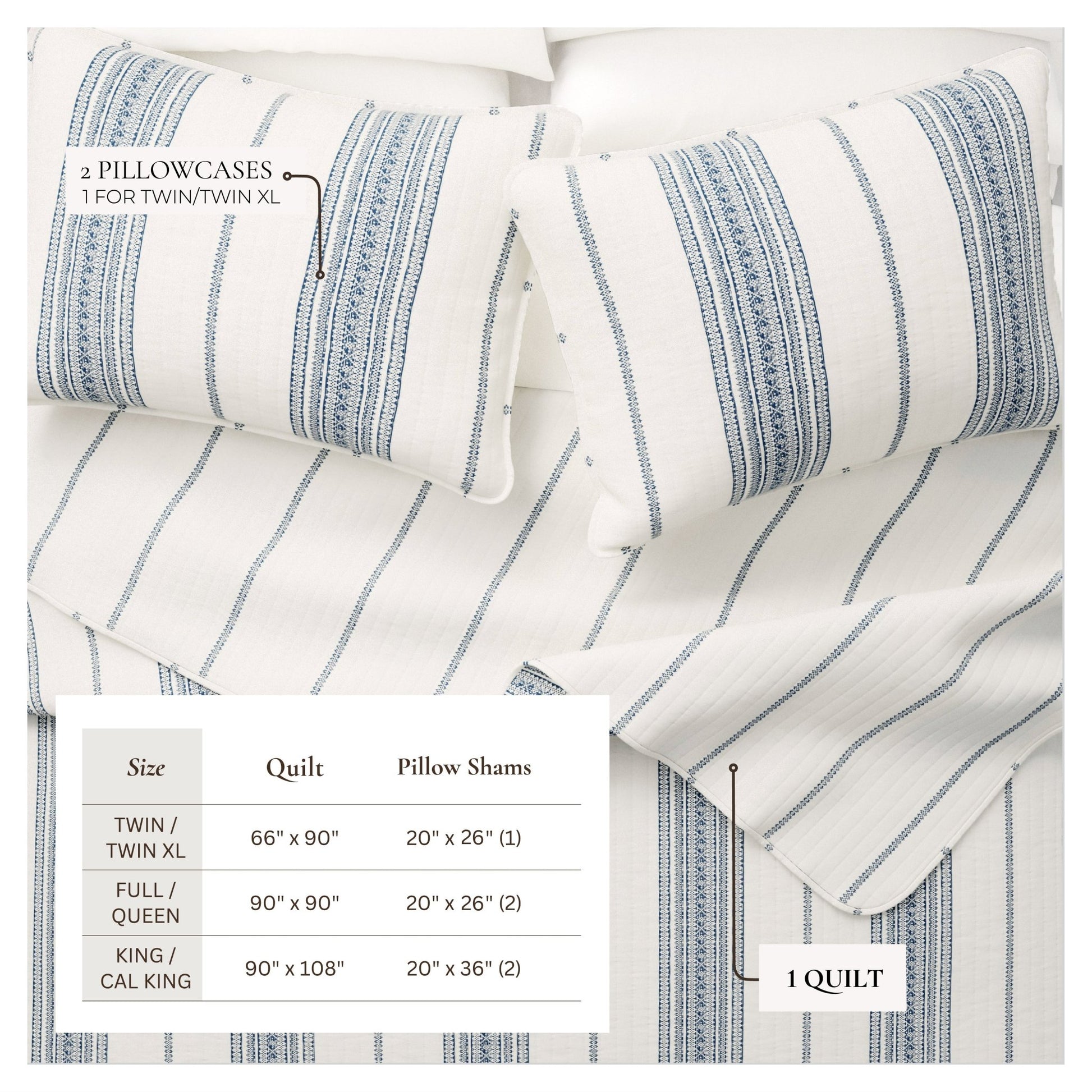 Coastal Stripe Quilt - White Quilt With Navy, Red, Green Or Grey Stripes - Quahog Bay Bedding