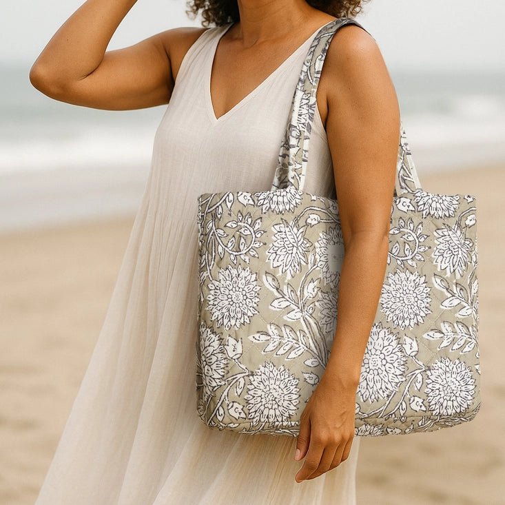 Coastal Tote Bag - Adare Taupe - Quahog Bay Bedding