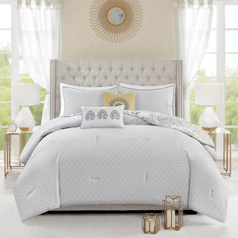 Coastal Yellow Medallion Floral Comforter Set - Cotton Isla 8PCS - Quahog Bay Bedding