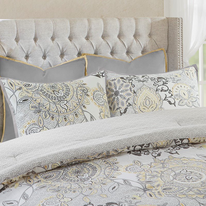 Coastal Yellow Medallion Floral Comforter Set - Cotton Isla 8PCS - Quahog Bay Bedding