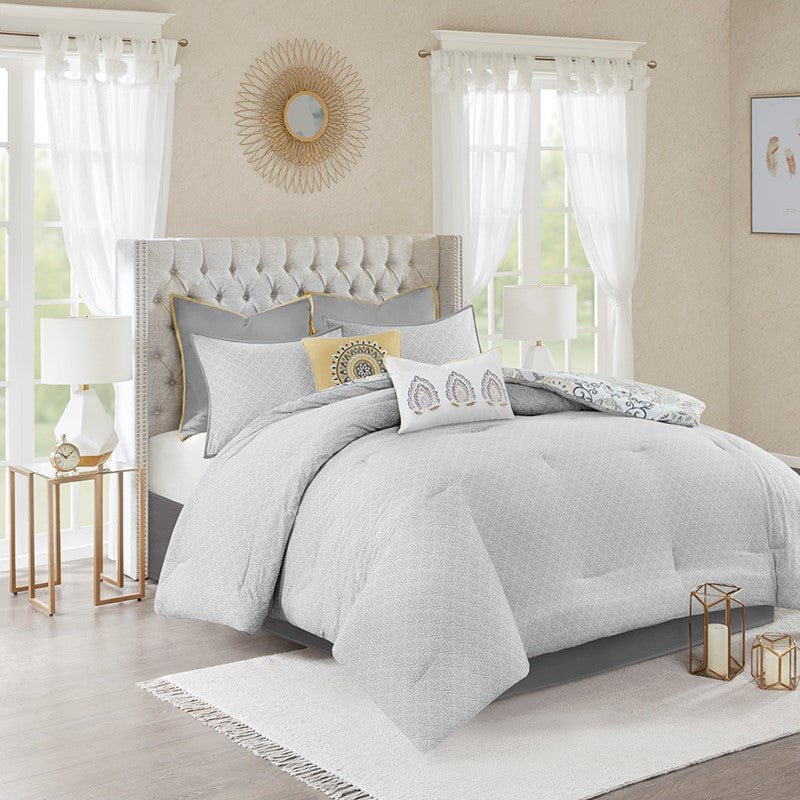 Coastal Yellow Medallion Floral Comforter Set - Cotton Isla 8PCS - Quahog Bay Bedding