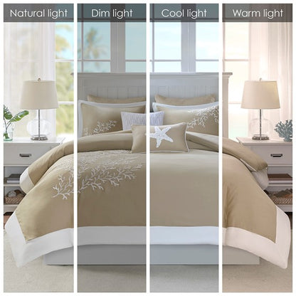 Coastline Beach Themed Duvet Cover Set 3PC - White With Taupe Hues