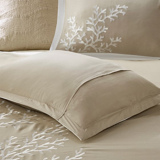 Coastline Beach Themed Duvet Cover Set 3PC - White With Taupe Hues