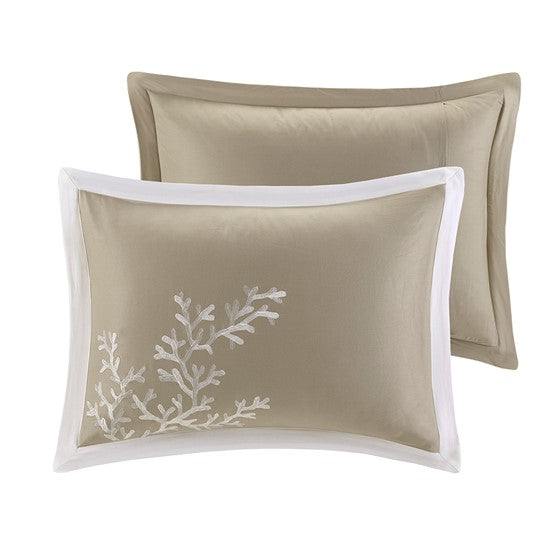 Coastline Beach Themed Duvet Cover Set 3PC - White With Taupe Hues