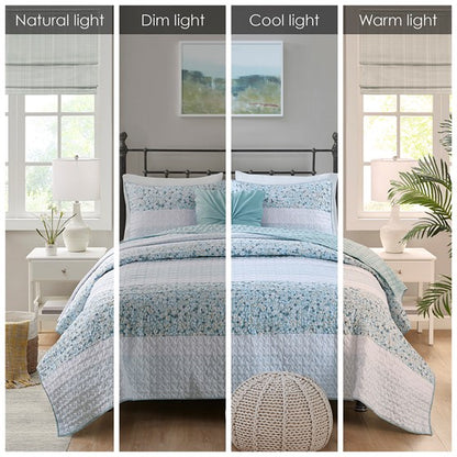 Coastal Shabby Chic Seersucker Aqua Quilt Set