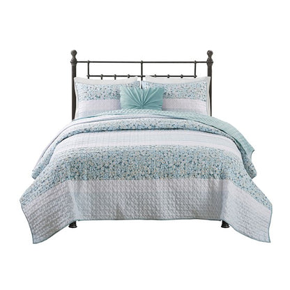 Coastal Shabby Chic Seersucker Aqua Quilt Set