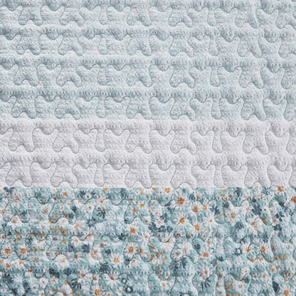 Coastal Shabby Chic Seersucker Aqua Quilt Set