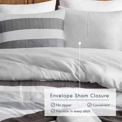 Comfort Spaces Owain Stripe Textured Print Comforter Set - Black And Grey Bedding Set - Quahog Bay Bedding