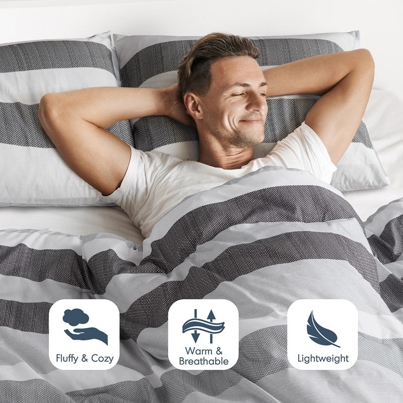 Comfort Spaces Owain Stripe Textured Print Comforter Set - Black And Grey Bedding Set - Quahog Bay Bedding