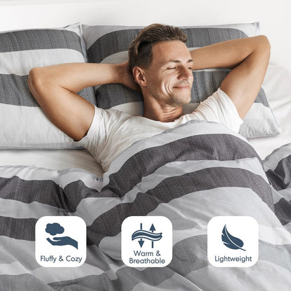 Comfort Spaces Owain Stripe Textured Print Comforter Set - Black And Grey Bedding Set - Quahog Bay Bedding