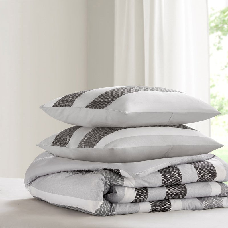Comfort Spaces Owain Stripe Textured Print Comforter Set - Black And Grey Bedding Set - Quahog Bay Bedding