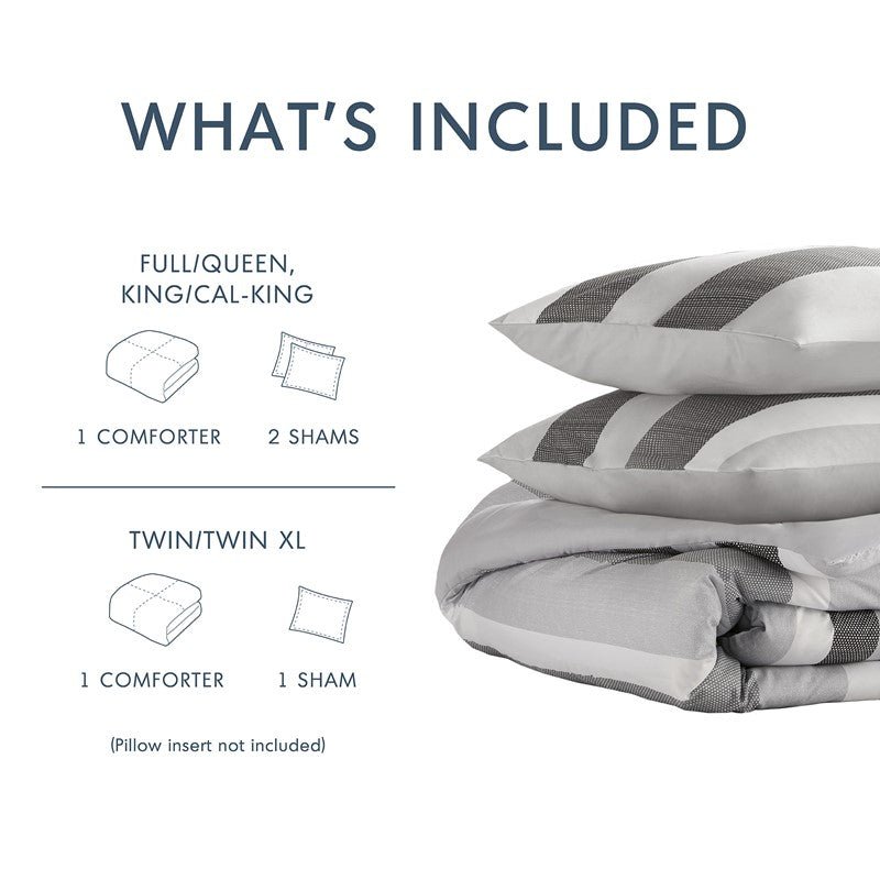Comfort Spaces Owain Stripe Textured Print Comforter Set - Black And Grey Bedding Set - Quahog Bay Bedding