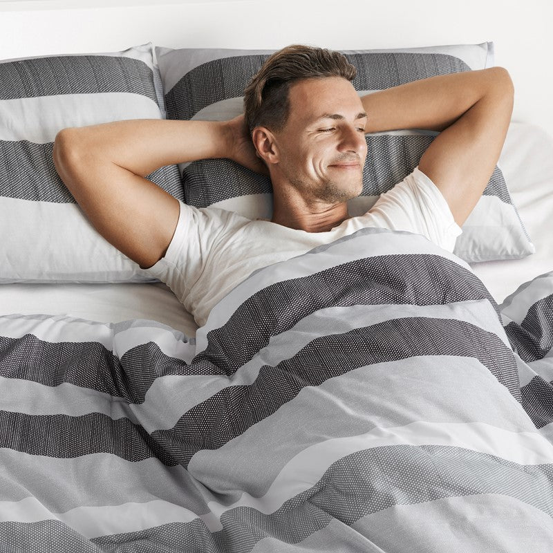 Comfort Spaces Owain Stripe Textured Print Comforter Set - Black And Grey Bedding Set - Quahog Bay Bedding