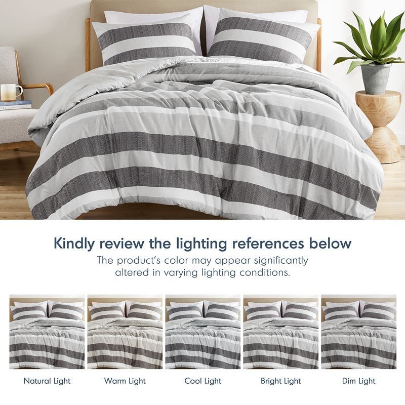 Comfort Spaces Owain Stripe Textured Print Comforter Set - Black And Grey Bedding Set - Quahog Bay Bedding