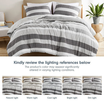 Comfort Spaces Owain Stripe Textured Print Comforter Set - Black And Grey Bedding Set - Quahog Bay Bedding