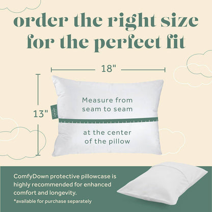 ComfyDown Toddler Pillow - Super Soft European Goose Down for Children Ages 18 to 48 Months - 100% Hypoallergenic - Cotton Cover - MADE IN USA - Quahog Bay Bedding