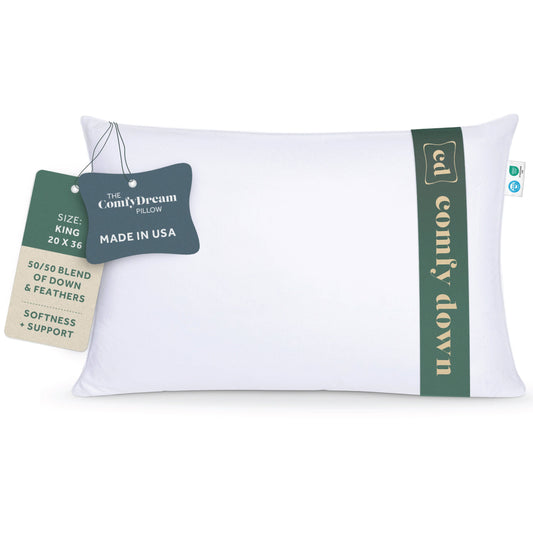 50/50 Down Feather Blend ComfyDream Bed Pillow for Sleeping - Quahog Bay Bedding