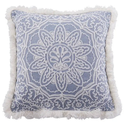 Bennett Embroidered Fringe Pillow - Coastal Accent Pillows - Quahog Bay Bedding