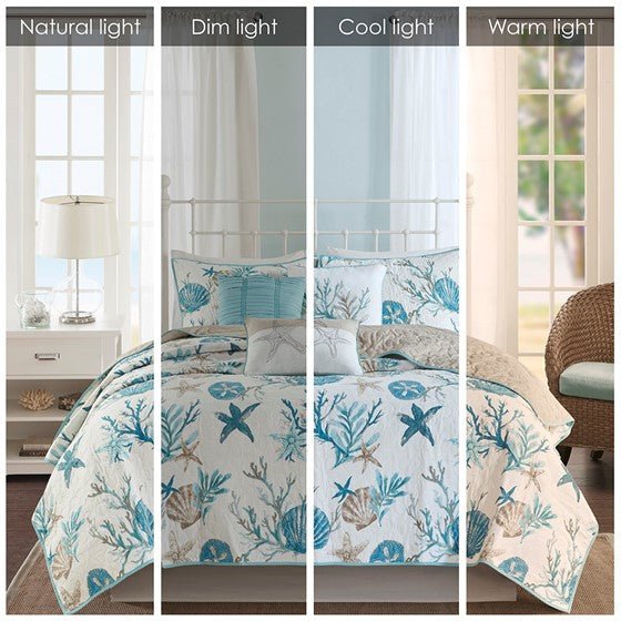 Madison Park Pebble Beach Cotton Sateen Quilt Set 6PC - Aqua - Quahog Bay Bedding