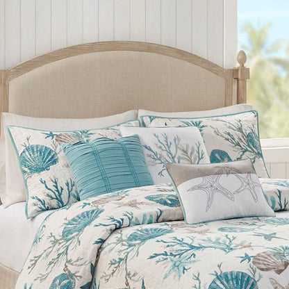 Madison Park Pebble Beach Cotton Sateen Quilt Set 6PC - Aqua - Quahog Bay Bedding