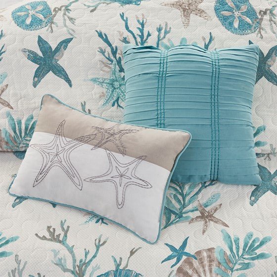 Madison Park Pebble Beach Cotton Sateen Quilt Set 6PC - Aqua - Quahog Bay Bedding
