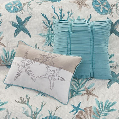Madison Park Pebble Beach Cotton Sateen Quilt Set 6PC - Aqua - Quahog Bay Bedding