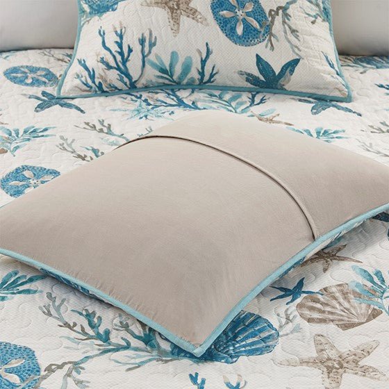 Madison Park Pebble Beach Cotton Sateen Quilt Set 6PC - Aqua - Quahog Bay Bedding