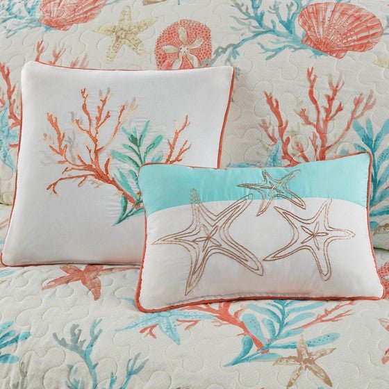 Madison Park Pebble Beach Cotton Sateen Quilt Set 6PC - Coral - Quahog Bay Bedding