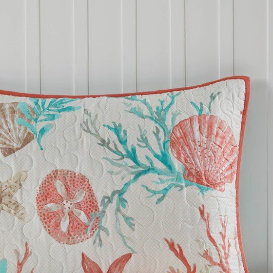Madison Park Pebble Beach Cotton Sateen Quilt Set 6PC - Coral - Quahog Bay Bedding