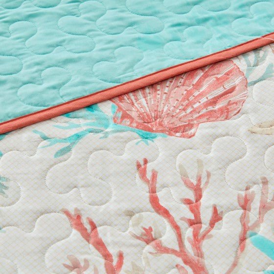 Madison Park Pebble Beach Cotton Sateen Quilt Set 6PC - Coral - Quahog Bay Bedding