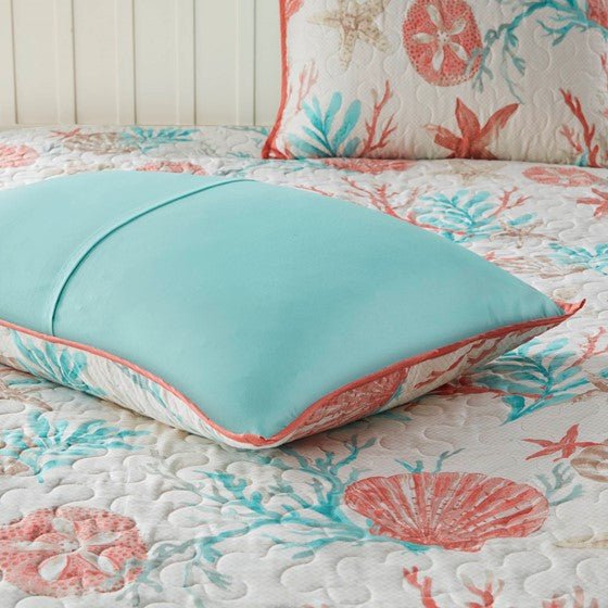 Madison Park Pebble Beach Cotton Sateen Quilt Set 6PC - Coral - Quahog Bay Bedding