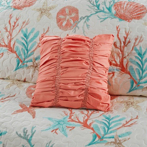 Madison Park Pebble Beach Cotton Sateen Quilt Set 6PC - Coral - Quahog Bay Bedding