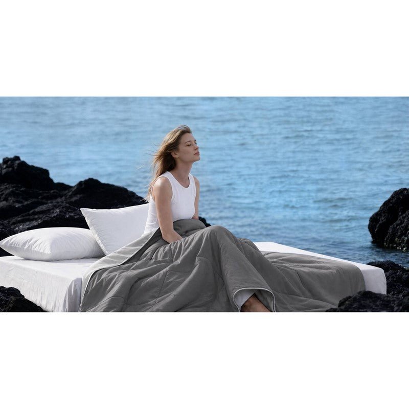 Cooling Lightweight Down Alternative Reversible Comforter | Nautical Comforters | Grey - Quahog Bay Bedding