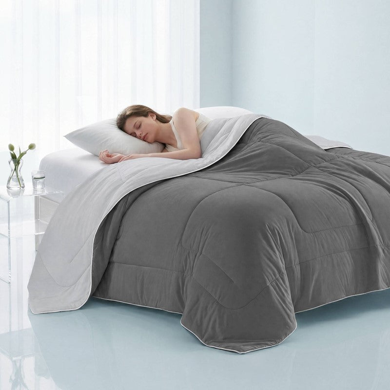 Cooling Lightweight Down Alternative Reversible Comforter | Nautical Comforters | Grey - Quahog Bay Bedding
