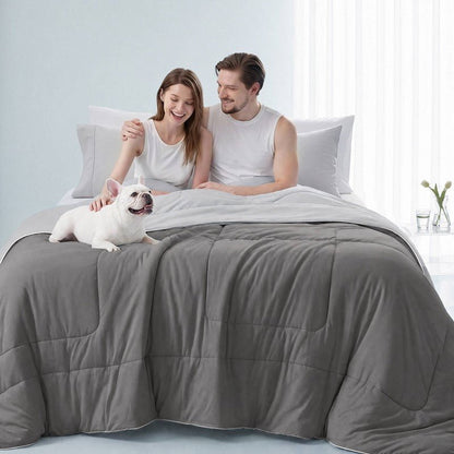Cooling Lightweight Down Alternative Reversible Comforter | Nautical Comforters | Grey - Quahog Bay Bedding