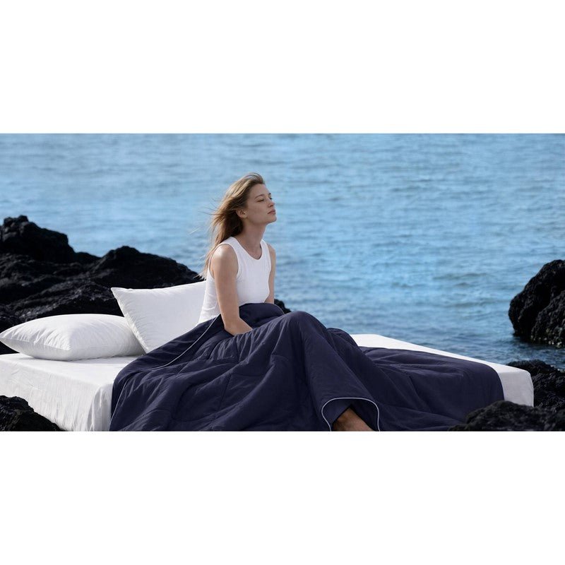 Cooling Lightweight Down Alternative Reversible Comforter | Nautical Comforters | Navy Blue - Quahog Bay Bedding