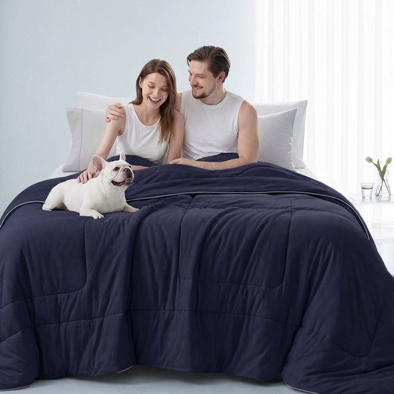 Cooling Lightweight Down Alternative Reversible Comforter | Nautical Comforters | Navy Blue - Quahog Bay Bedding