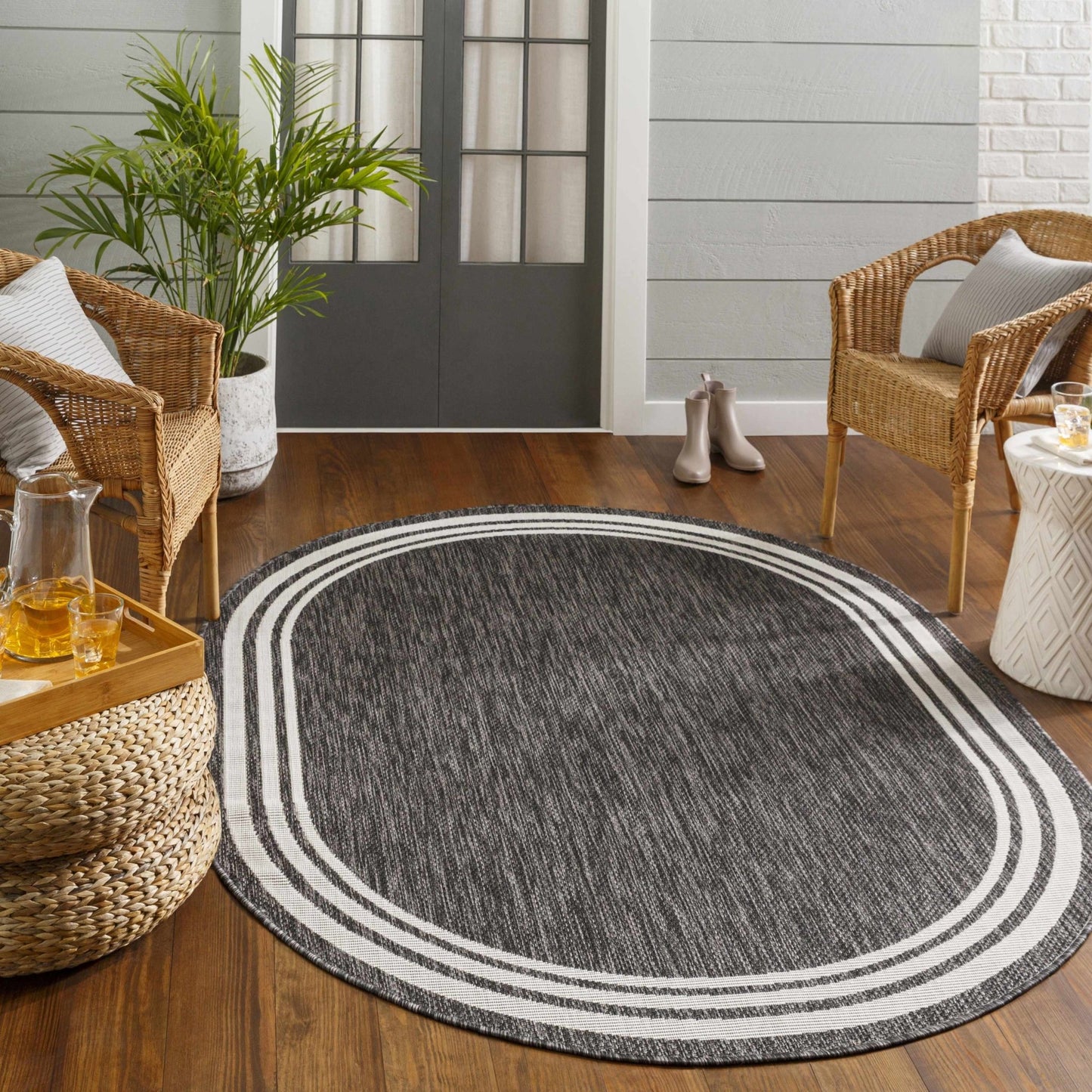 Coonamble Bordered Antrasit Rug - Quahog Bay Bedding