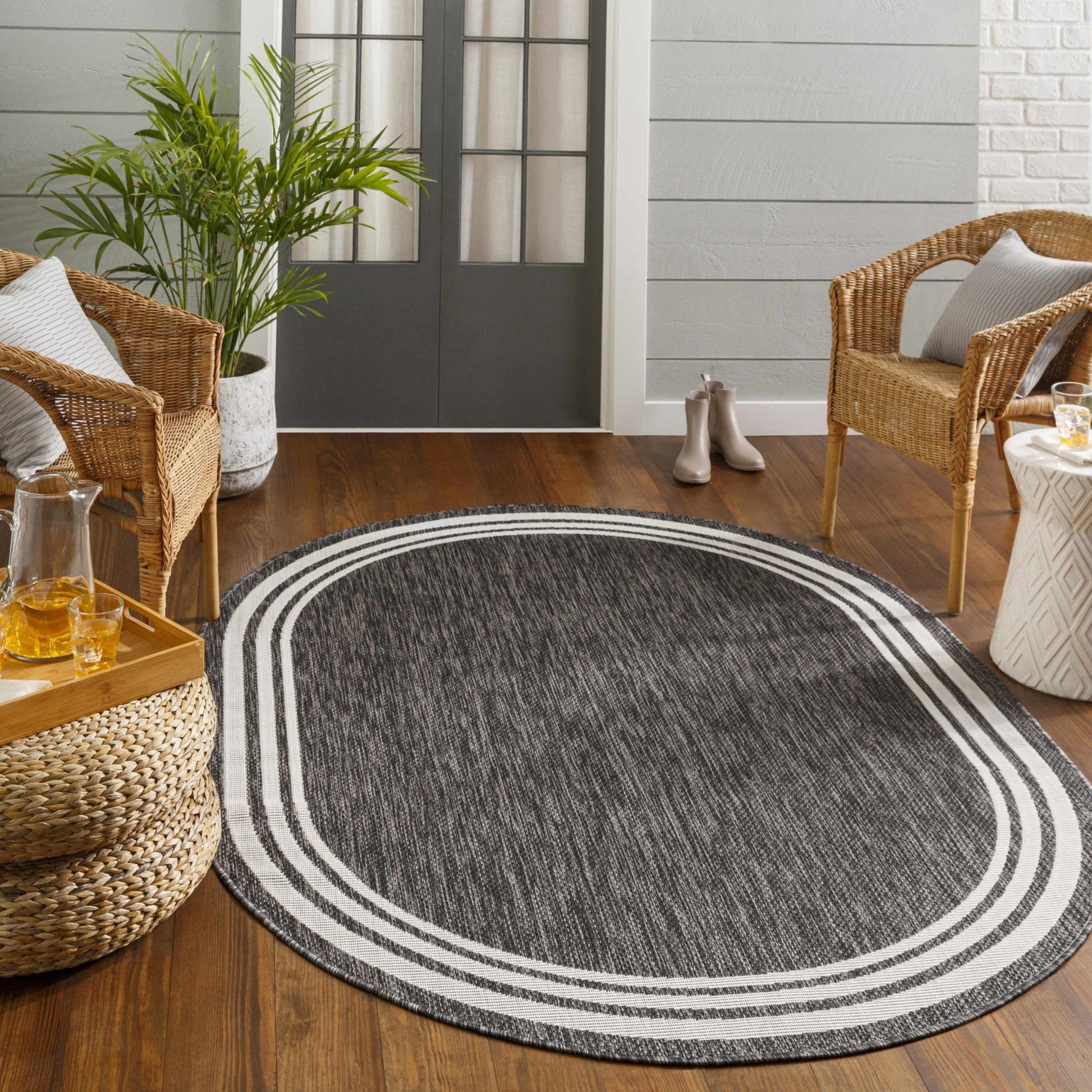 Coonamble Bordered Antrasit Rug - Quahog Bay Bedding