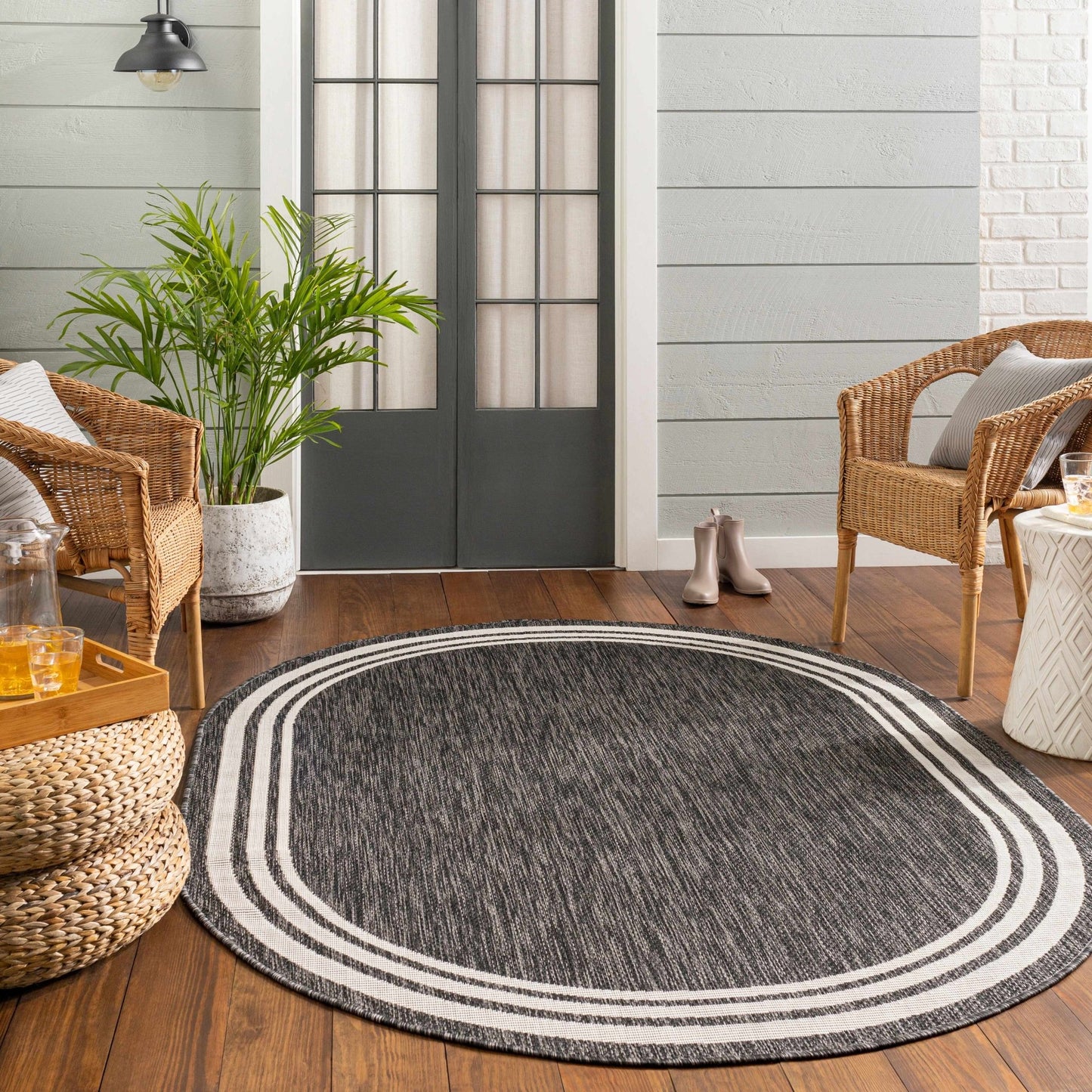 Coonamble Bordered Antrasit Rug - Quahog Bay Bedding
