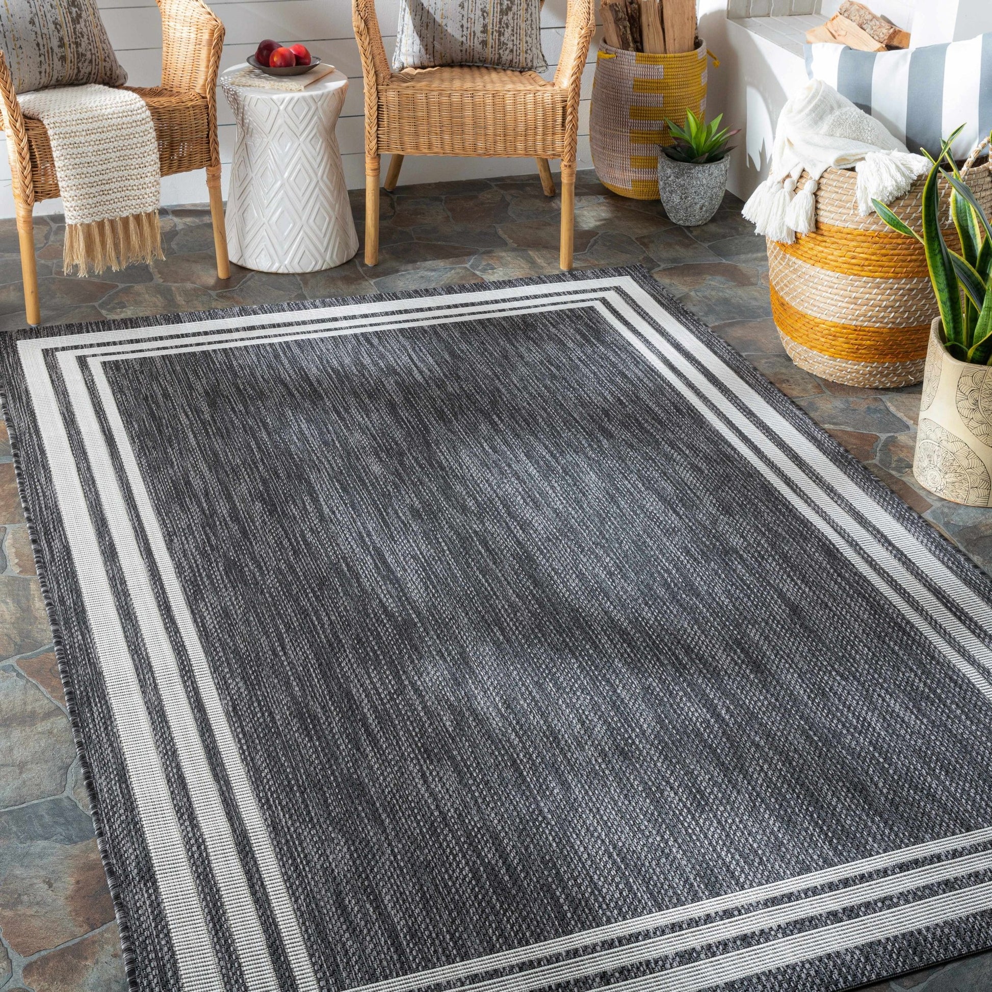 Coonamble Bordered Antrasit Rug - Quahog Bay Bedding