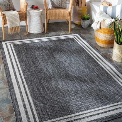 Coonamble Bordered Antrasit Rug - Quahog Bay Bedding