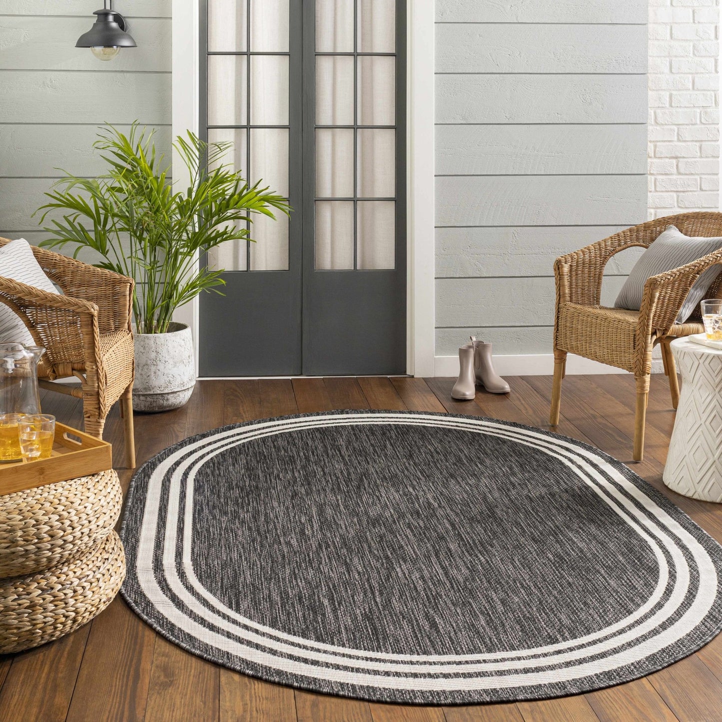 Coonamble Bordered Antrasit Rug - Quahog Bay Bedding