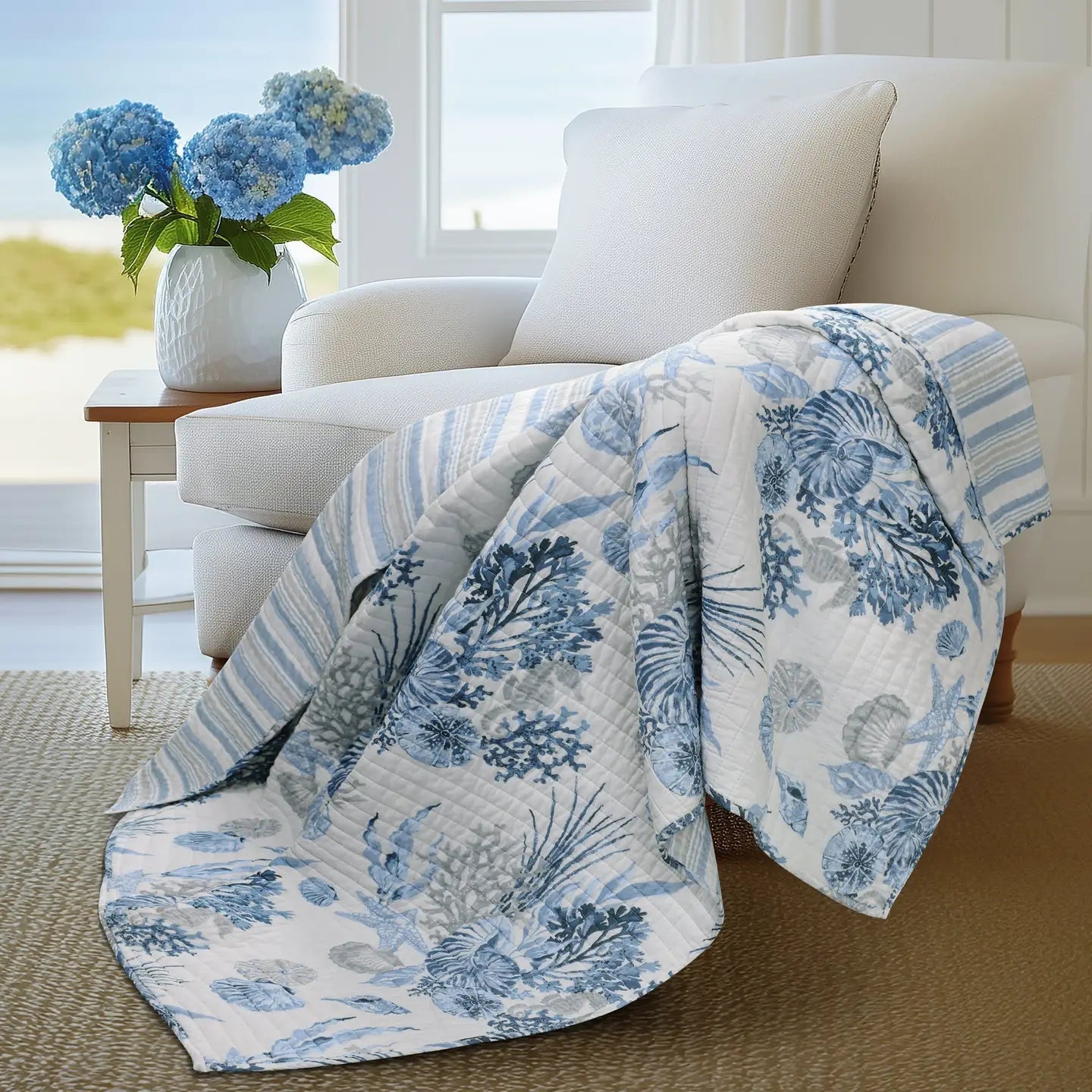 Coral Landing Quilted Throw - Quahog Bay Bedding