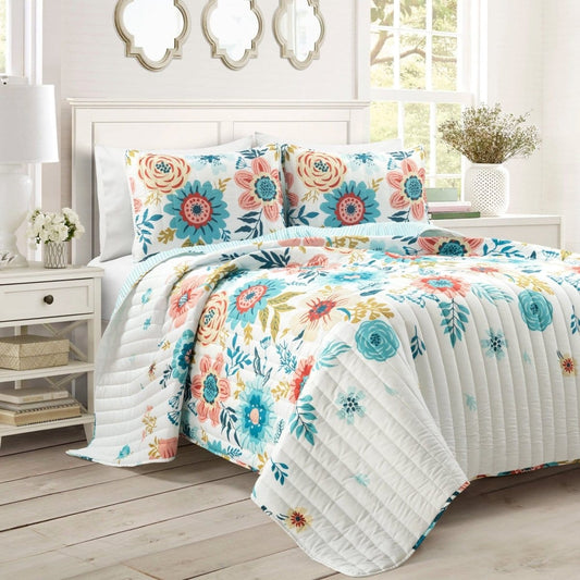 Cottagecore Ariana Flower Reversible Quilt 3 Piece Set - Quahog Bay Bedding