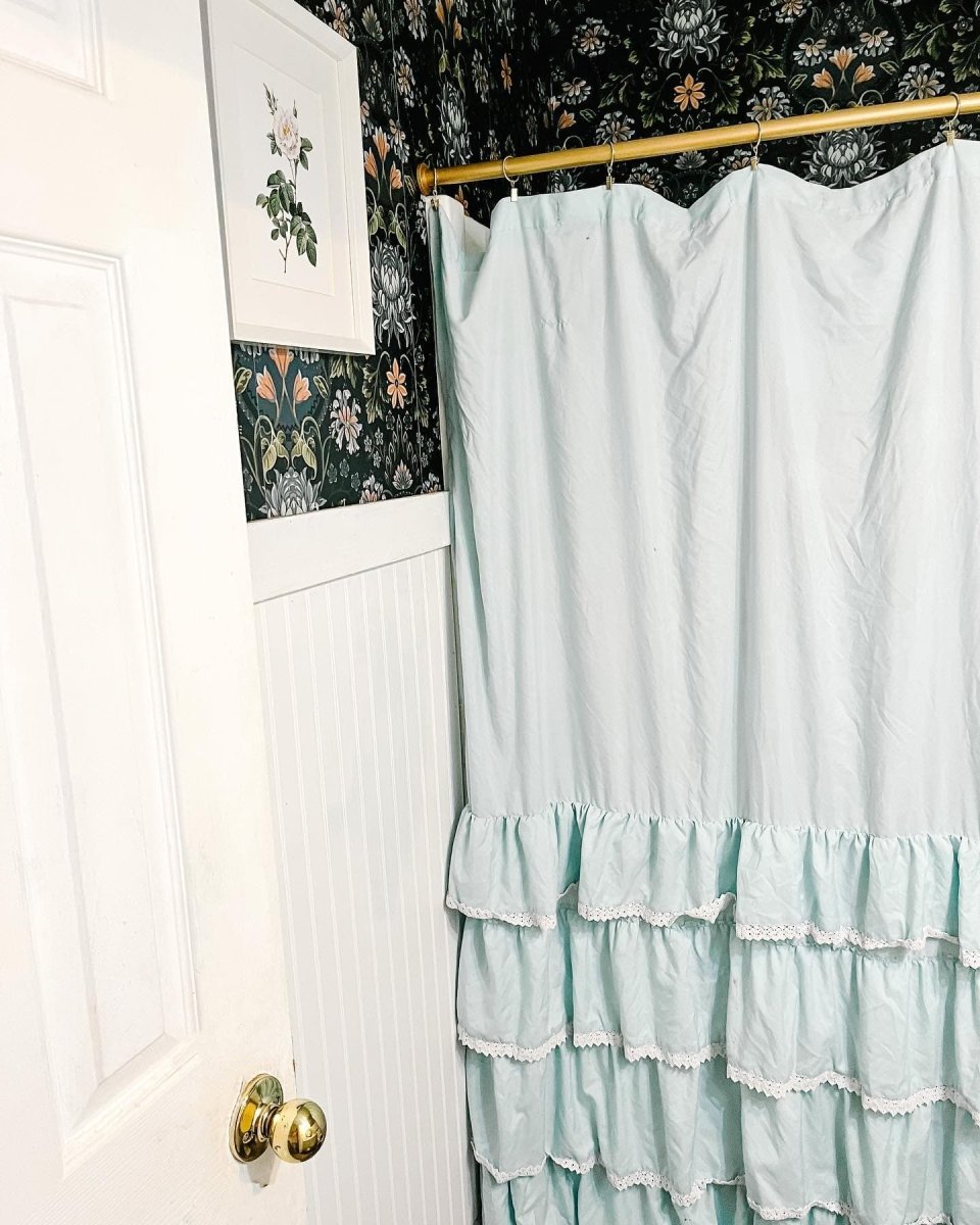Ella Ruffle Lace Shower Curtain | Coastal Cottage Bathroom Decor